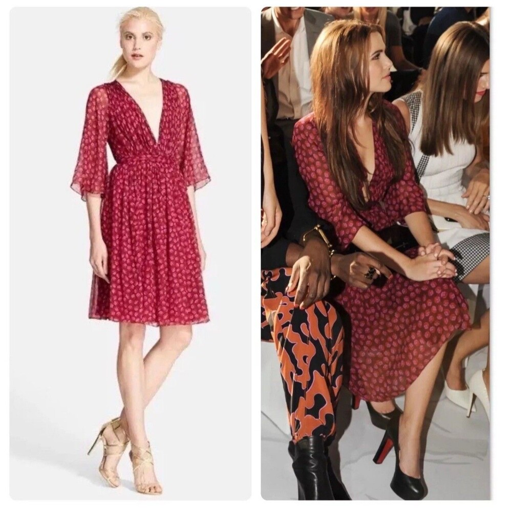 Diane Von Furstenberg ASO Zoey Dutch ALICIA Ballet Rose Garnet Wrap Dress Sz 0 - Picture 2 of 16